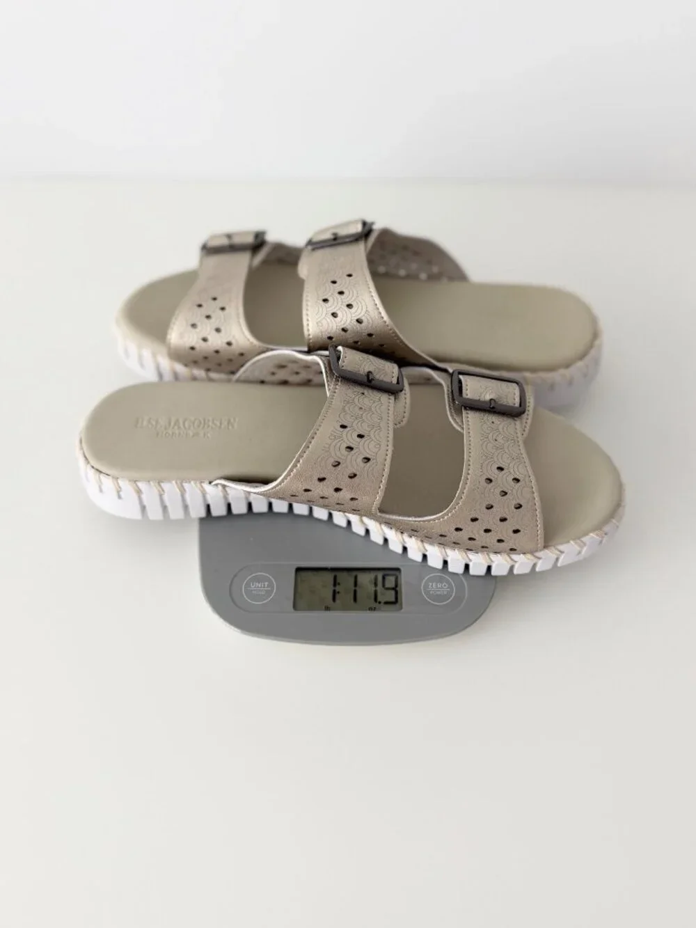 Ilse Jacobsen Hornbæk Tulip Gold Metallic Double Strap Slide Comfort Sandals 10